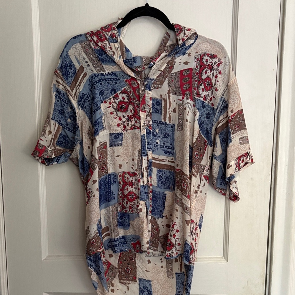 Anna And Frank Blue and Red Patchwork Casual Shirt